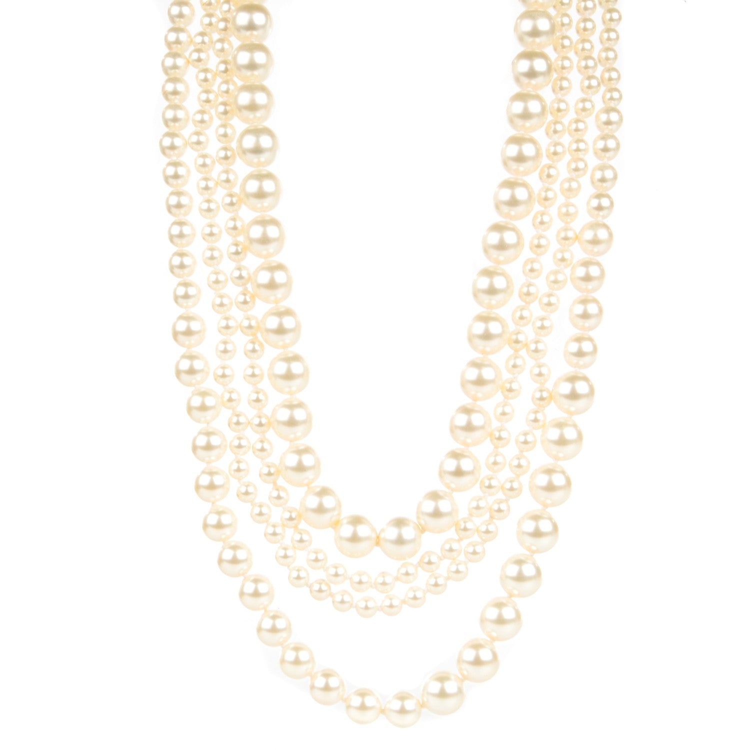 Chanel Graduated Pearl Crystal Multi Strand Necklace Gold 1 of 6