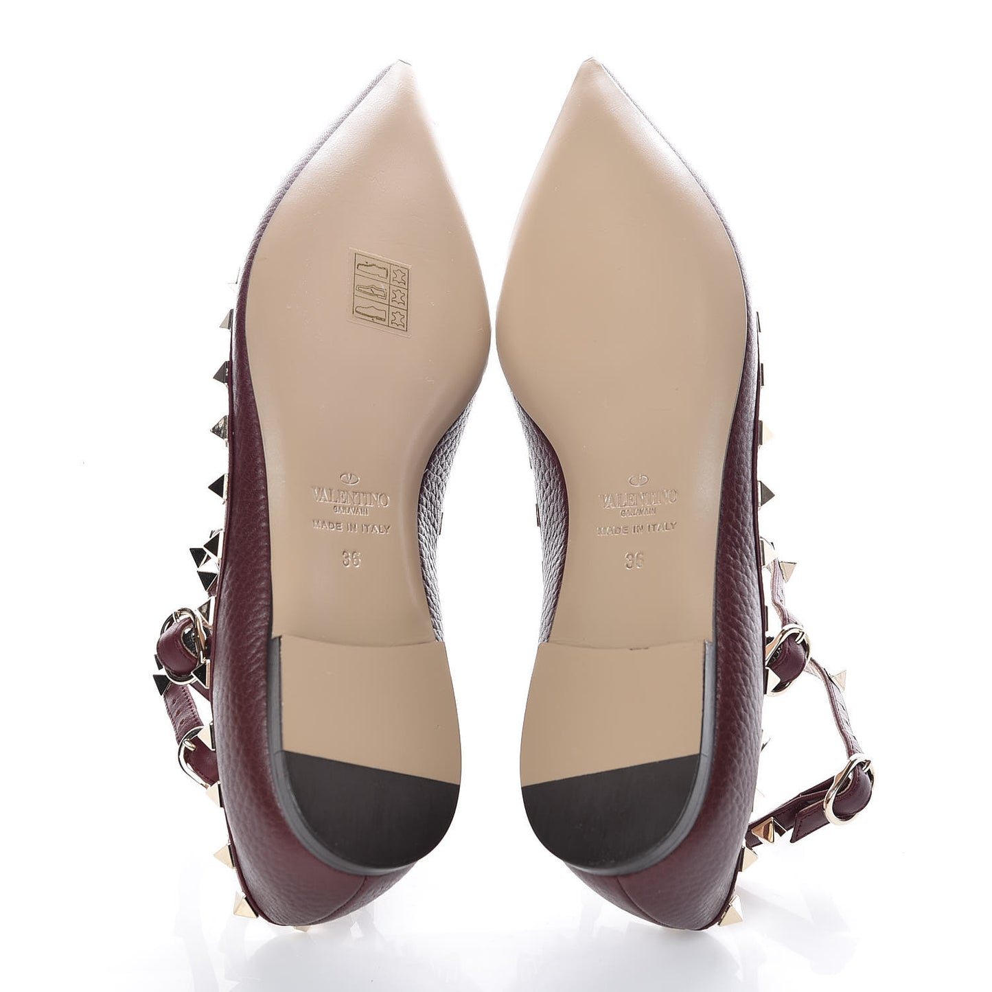 Pebbled Calfskin Rockstud Cage Ballerina Flats 36 Rubin