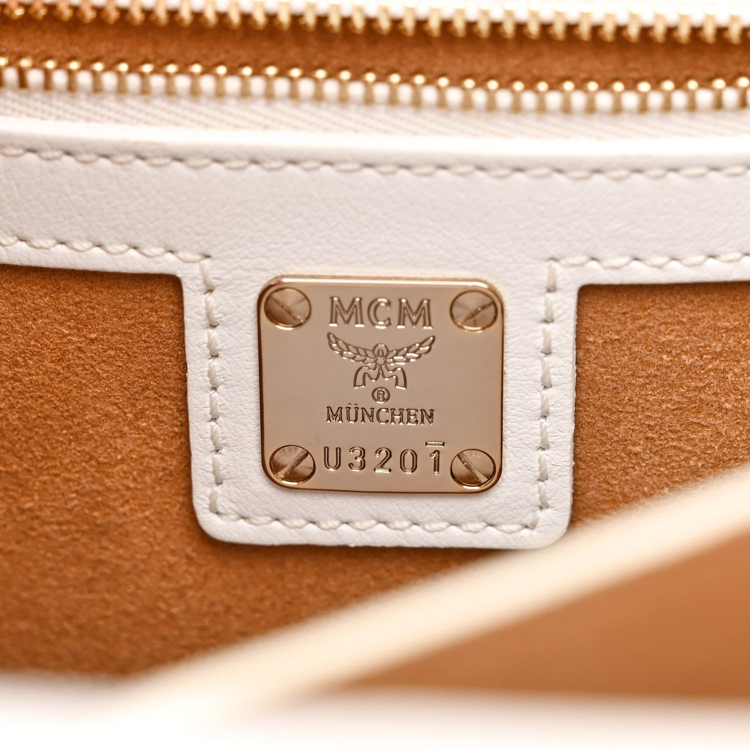 MCM Visetos Calfskin Small Patricia Crossbody Bag Cognac White Black 7 of 15