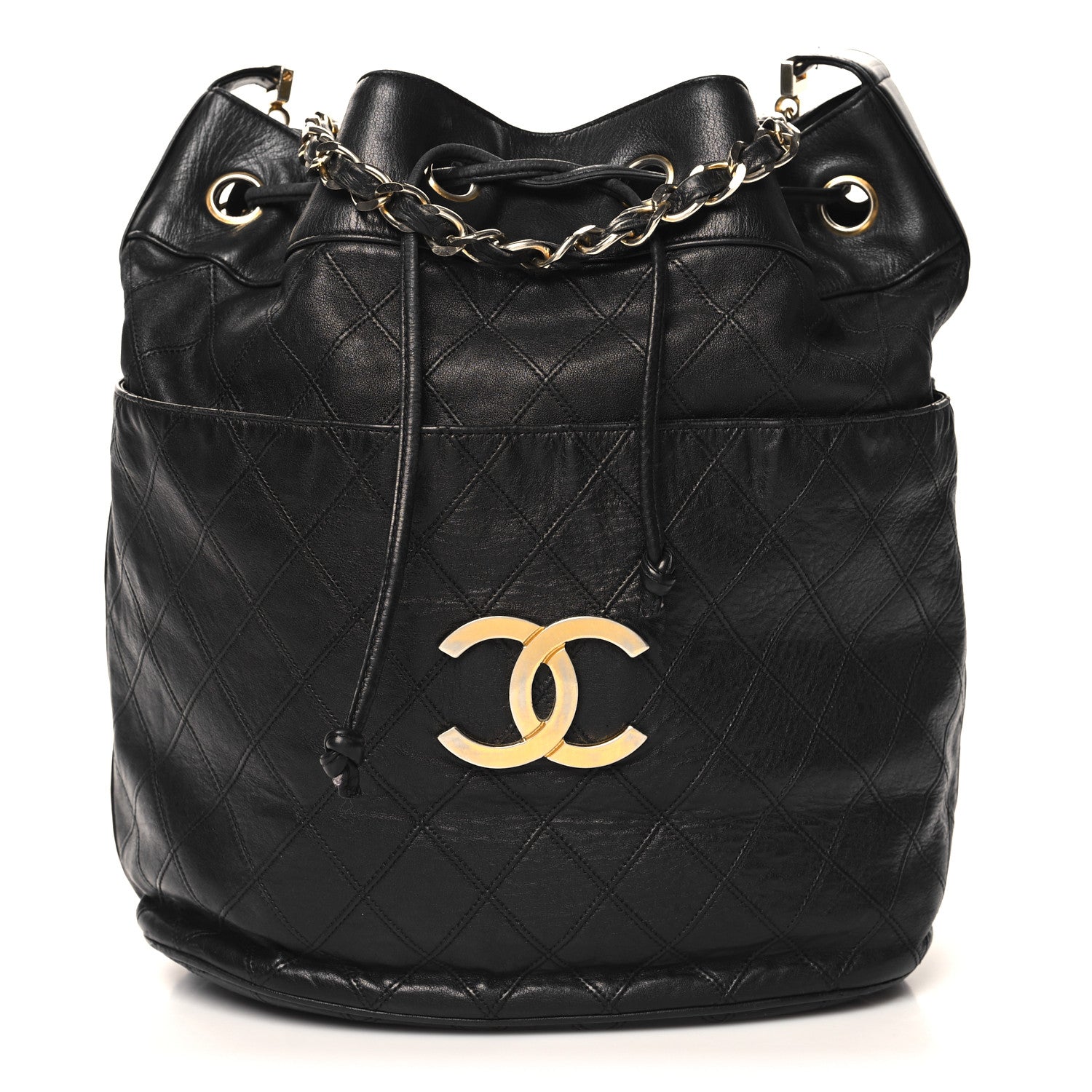 Chanel Lambskin Diamond Stitched CC Drawstring Shoulder Bag Black 1 of 11