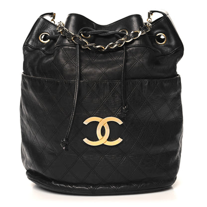 Chanel Lambskin Diamond Stitched CC Drawstring Shoulder Bag Black 1 of 11
