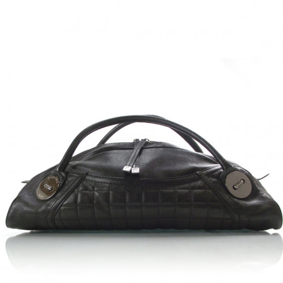 Caviar Square Quilted Dome Satchel Black