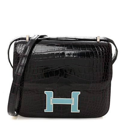 Hermes Shiny Alligator Enamel Constance 18 Prunoir Bleu Saint Cyr 1 of 10