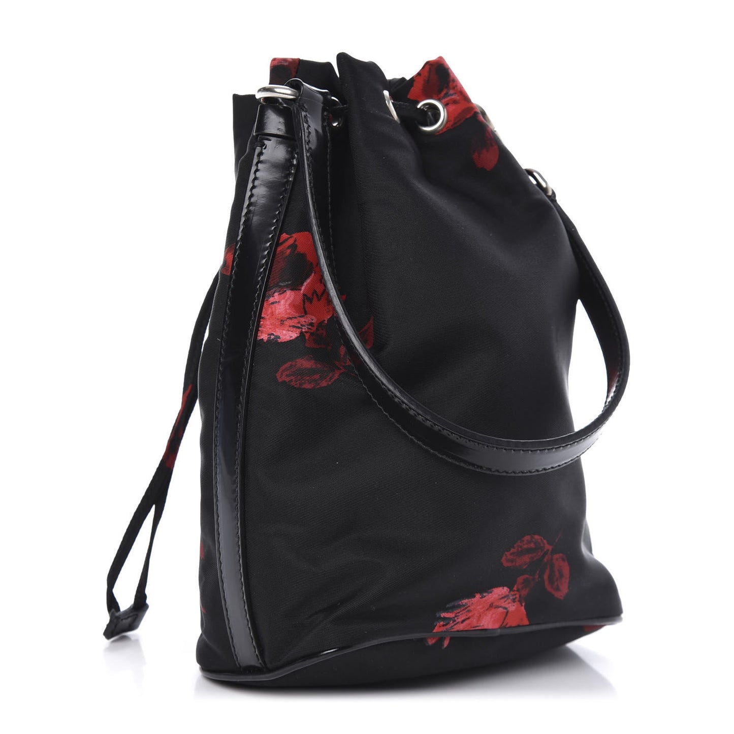 Tessuto Nylon Rose Bucket Bag Black Rosso
