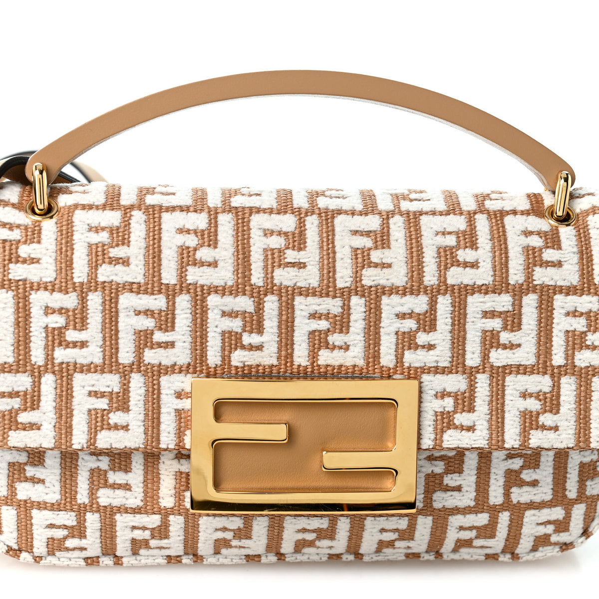 Raffia Chenille Vitello FF Phone Baguette  Naturale White