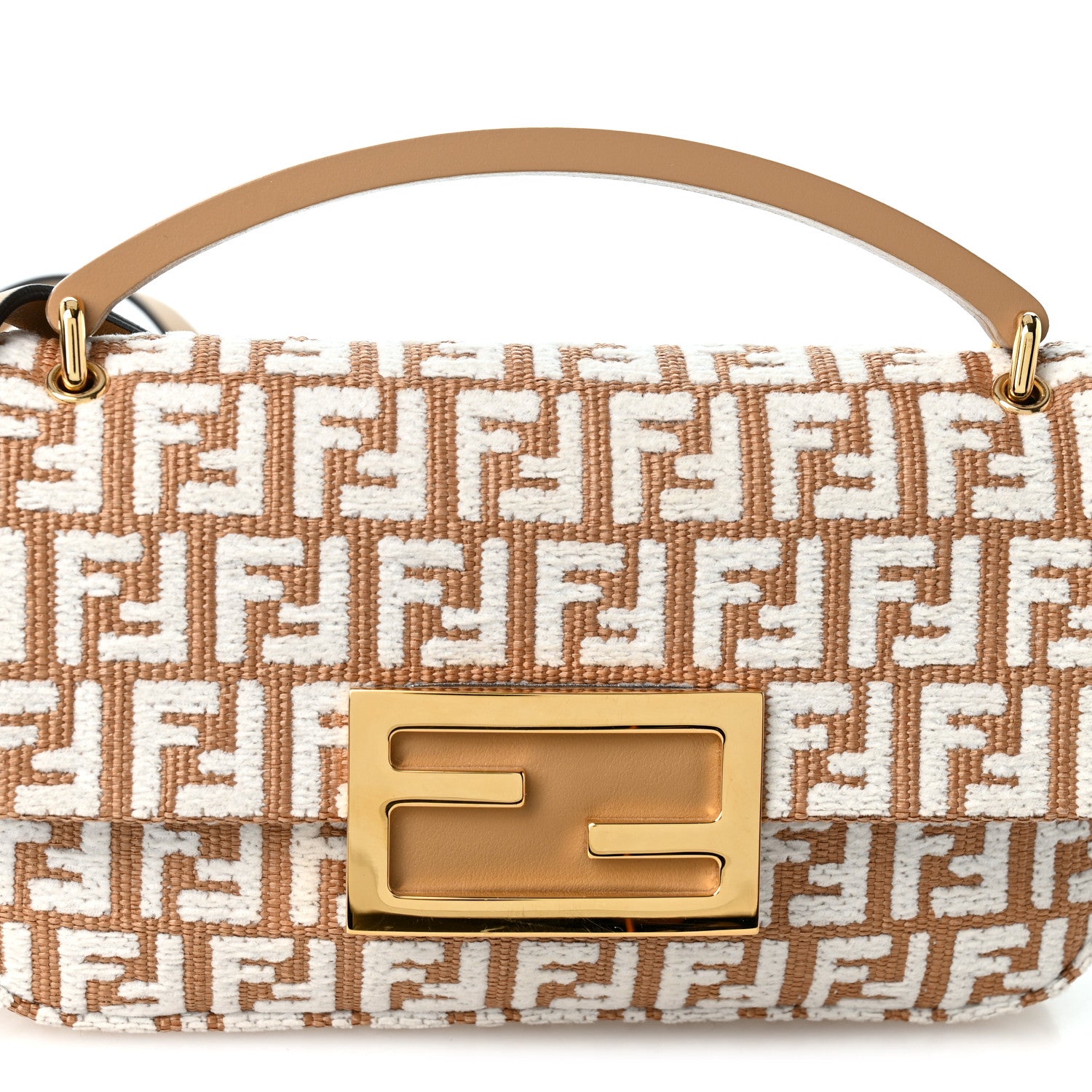 Fendi Raffia Chenille Vitello FF Phone Baguette  Naturale White 7 of 9