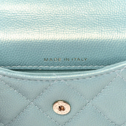 Chanel Iridescent Caviar Quilted Pearl On Top Coin Purse With Chain Light Green 7 of 12