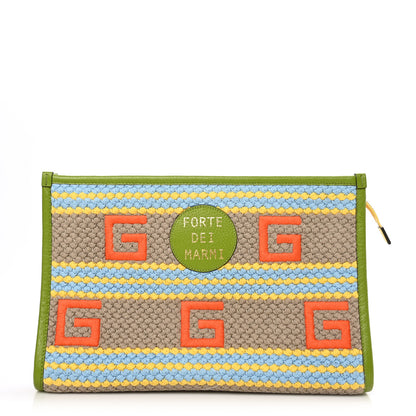 Gucci Fabric Embroidered Square G Forte Dei Marmi Striped Case Green Yellow 1 of 5