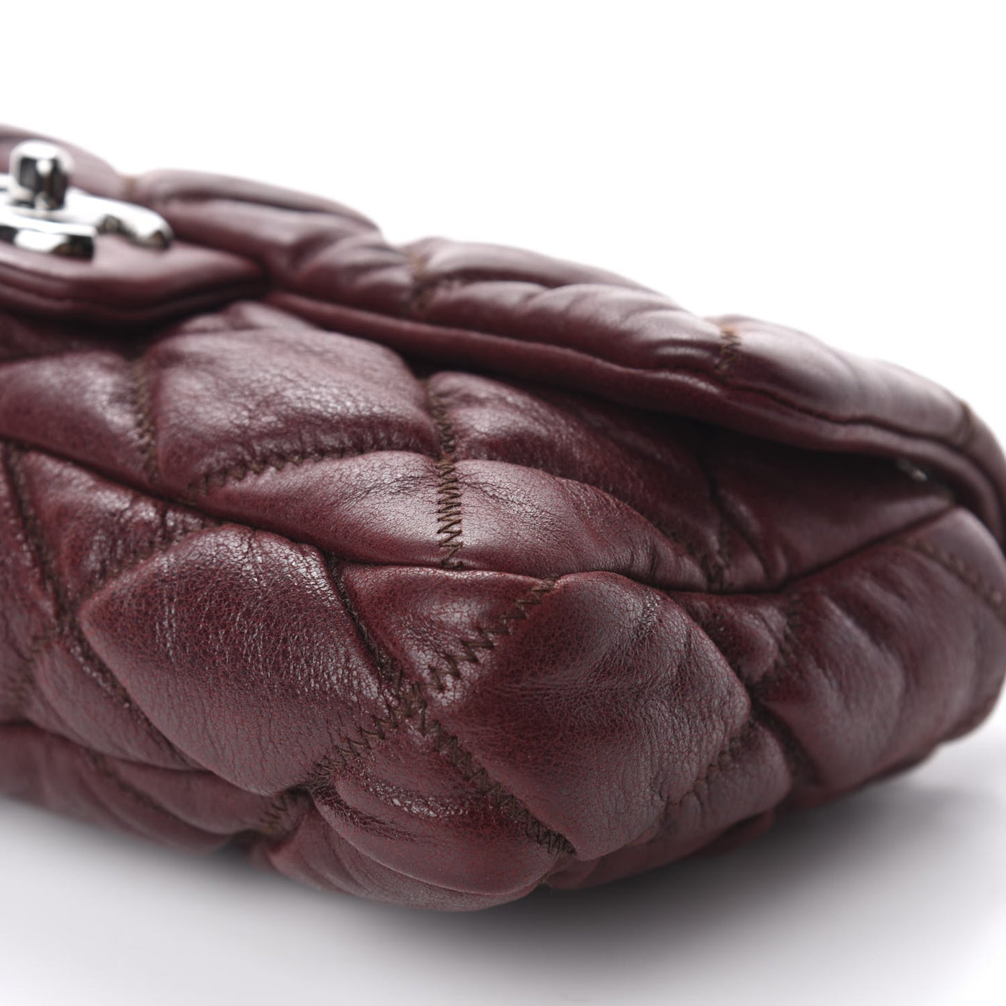 Calfskin Small Bubble Quilt Flap Burgundy