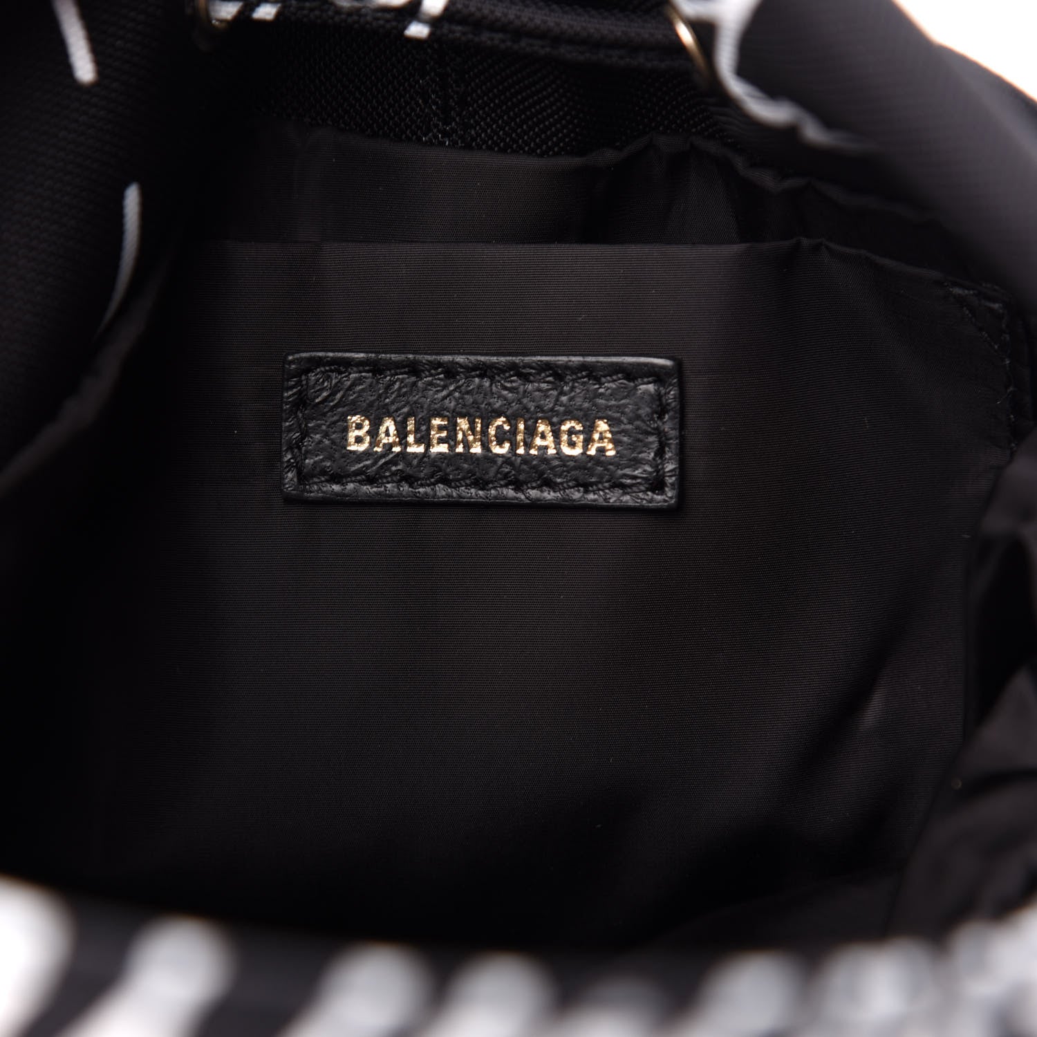 Balenciaga Recycled Sport Nylon Scribble Logo Embroidered Wheel Drawstring Bucket Bag XS Black White 7 of 11