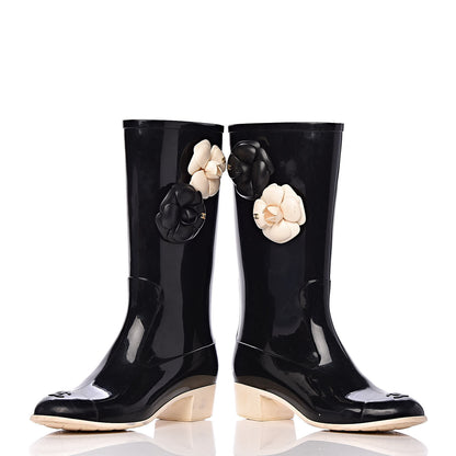 Chanel Rubber Camellia Rain Boots 40 Black 18 of 18