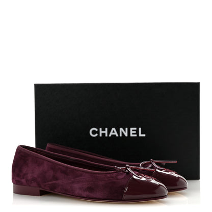 Chanel Suede Patent Calfskin Cap Toe CC Ballerina Flats 38.5 Burgundy 10 of 10