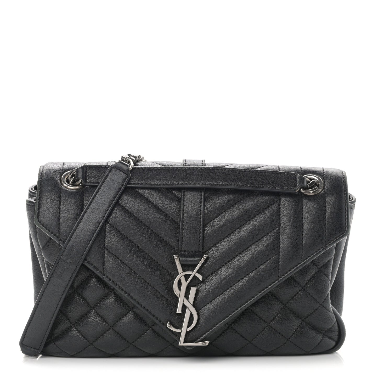 Sheepskin Tri-Quilt Monogram Medium College Bag Black