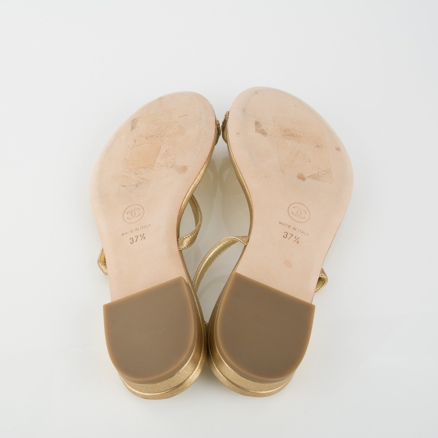Chanel Metallic Calfskin Jeweled Sandals 37.5 Gold 9 of 9