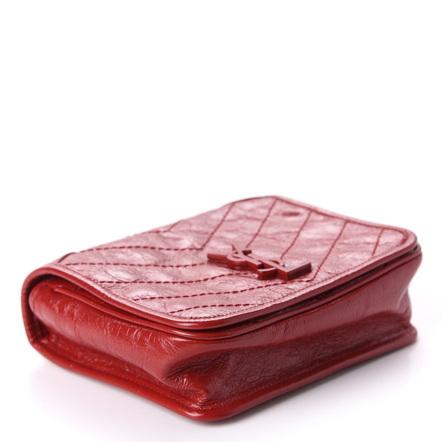 Crinkled Calfskin Matelasse Monogram Niki Chain Wallet Red