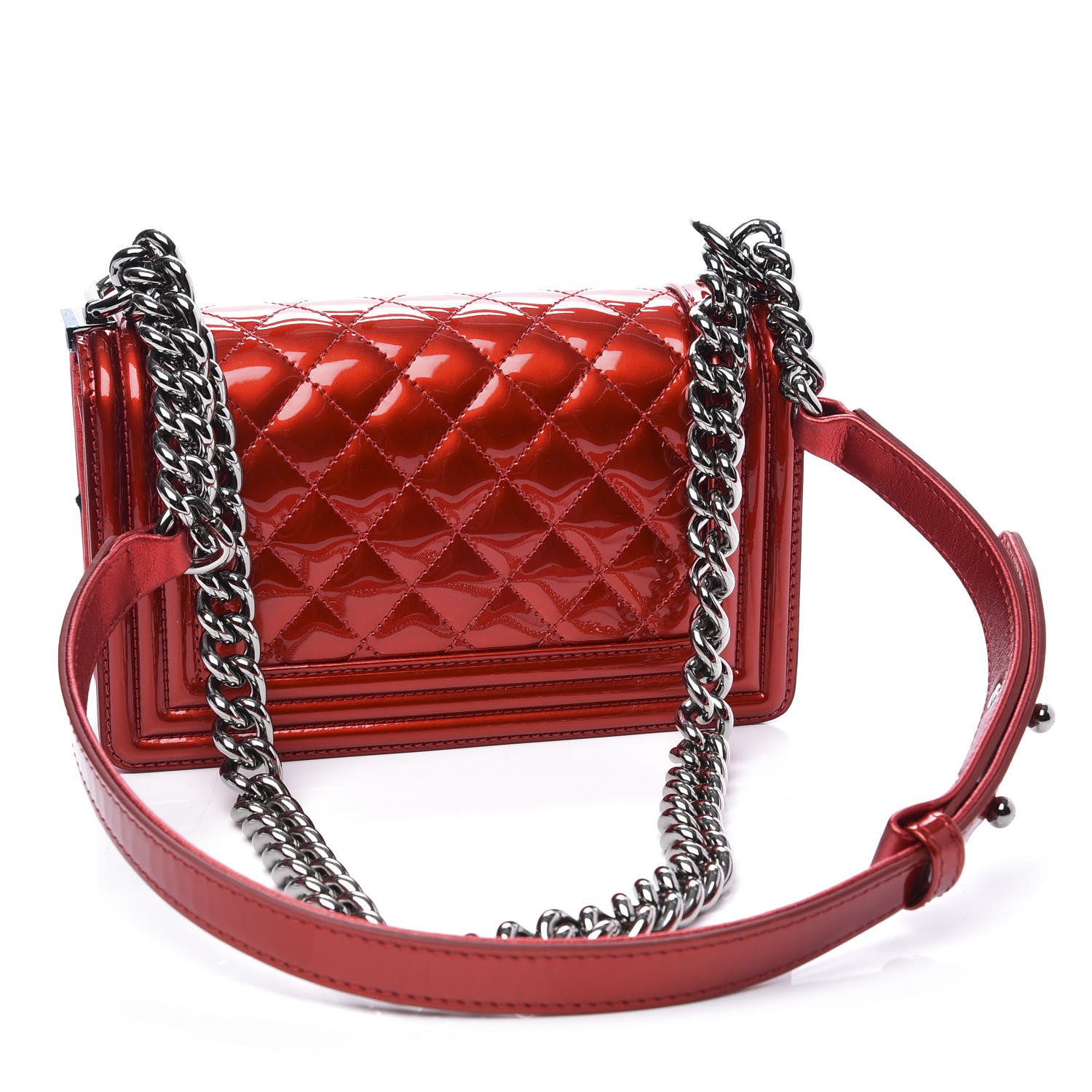 Chanel Metallic Patent Calfskin Quilted Small Boy Flap Red 2 of 12
