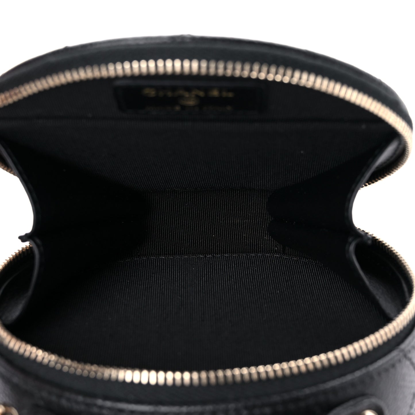 Caviar Quilted Round Handle With Care Vanity With Chain Black