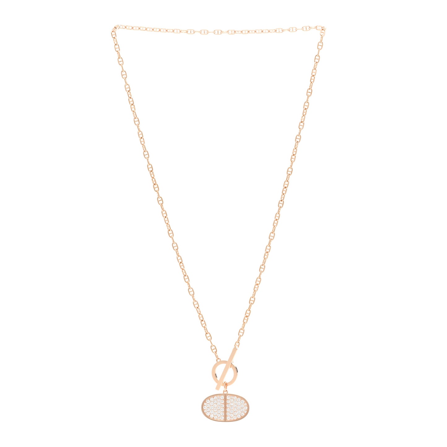 18K Rose Gold Diamond Chaine D'Ancre Verso Pendant Necklace SH