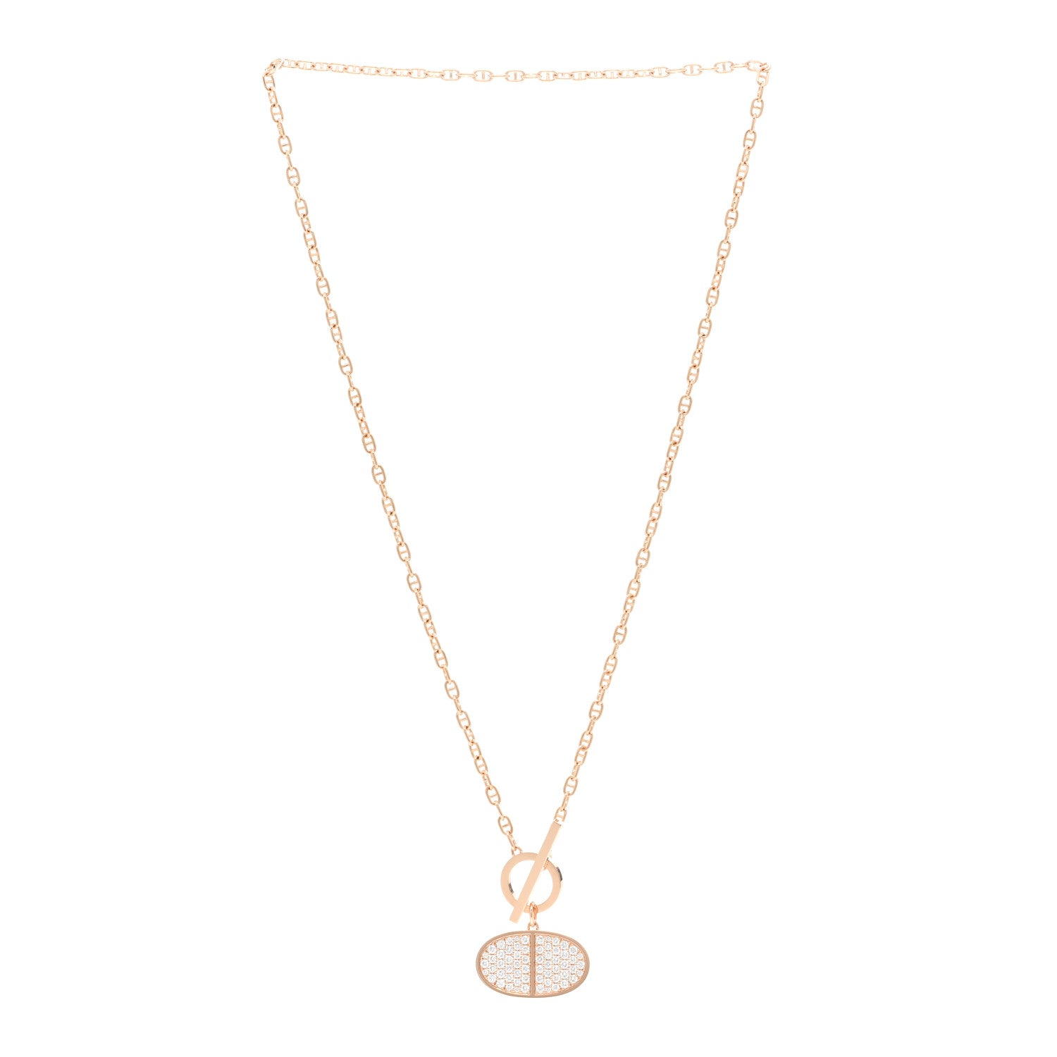 Hermes 18K Rose Gold Diamond Chaine D'Ancre Verso Pendant Necklace SH 3 of 5