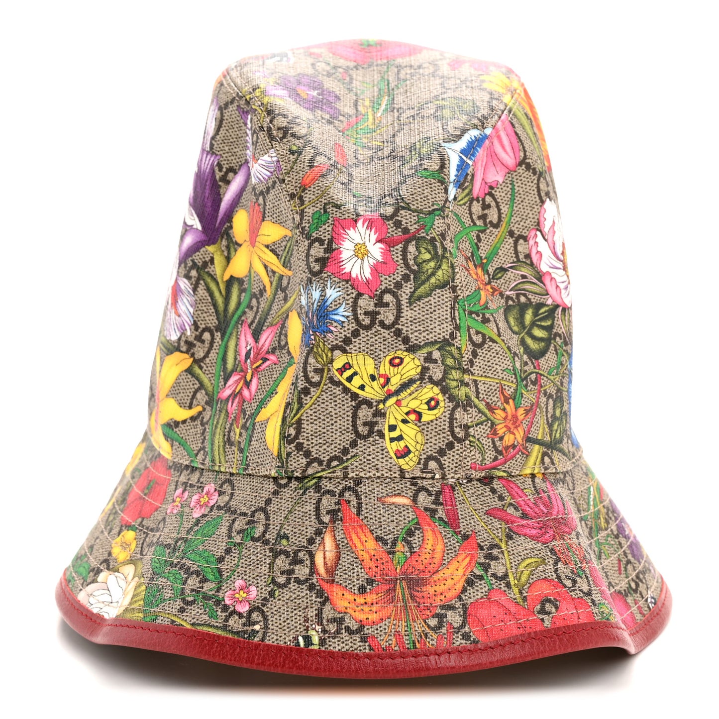 GG Supreme Monogram Flora Fedora Hat L Red