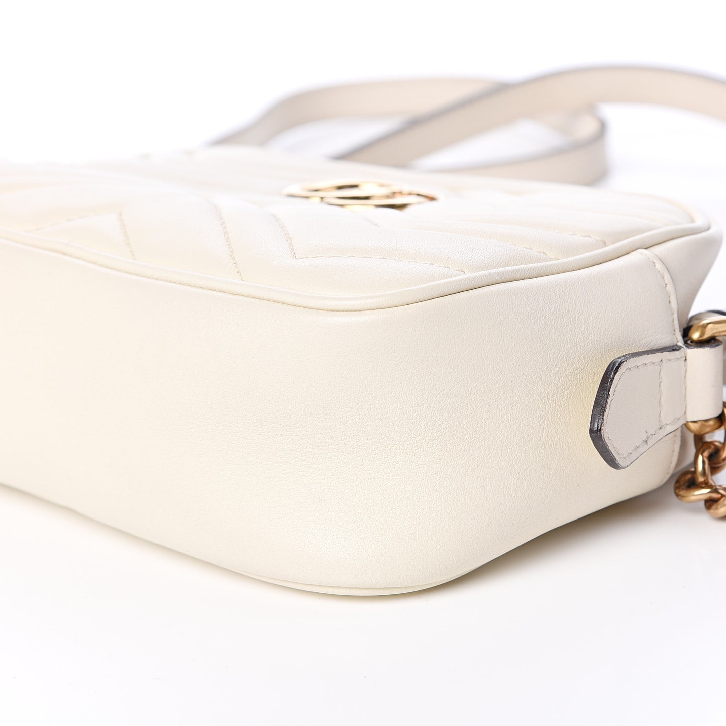 Calfskin Matelasse Mini GG Marmont Chain Shoulder Bag White