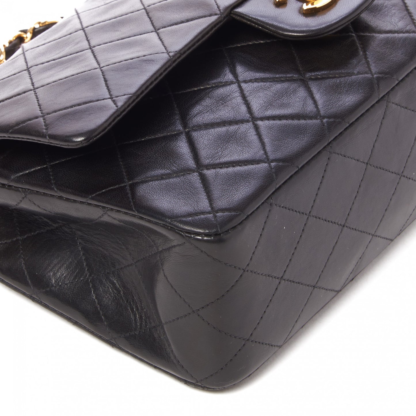 Lambskin Quilted Medium Double Flap Black