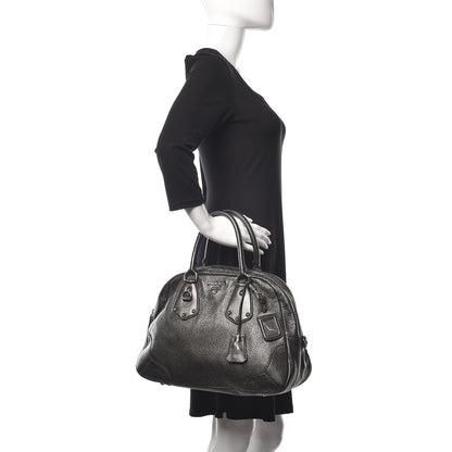 Prada Metallic Cervo Dome Satchel Dark Grey 2 of 10