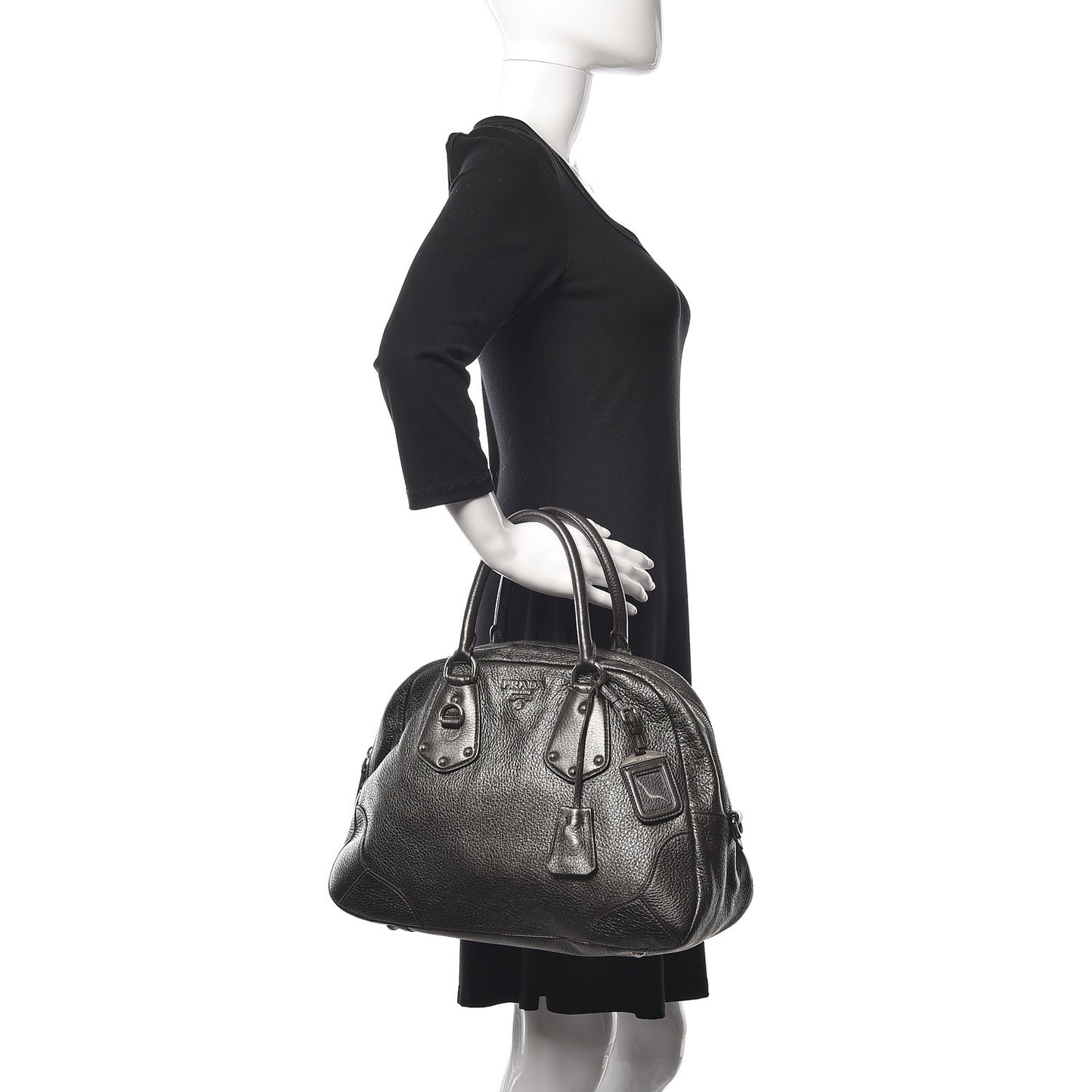 Metallic Cervo Dome Satchel Dark Grey