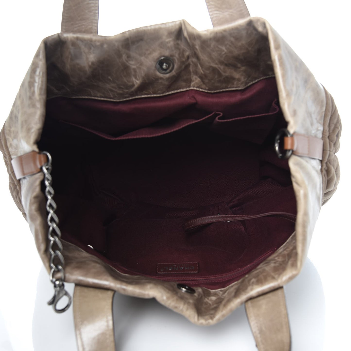 Iridescent Calfskin Quilted Large In The Mix Tote Khaki