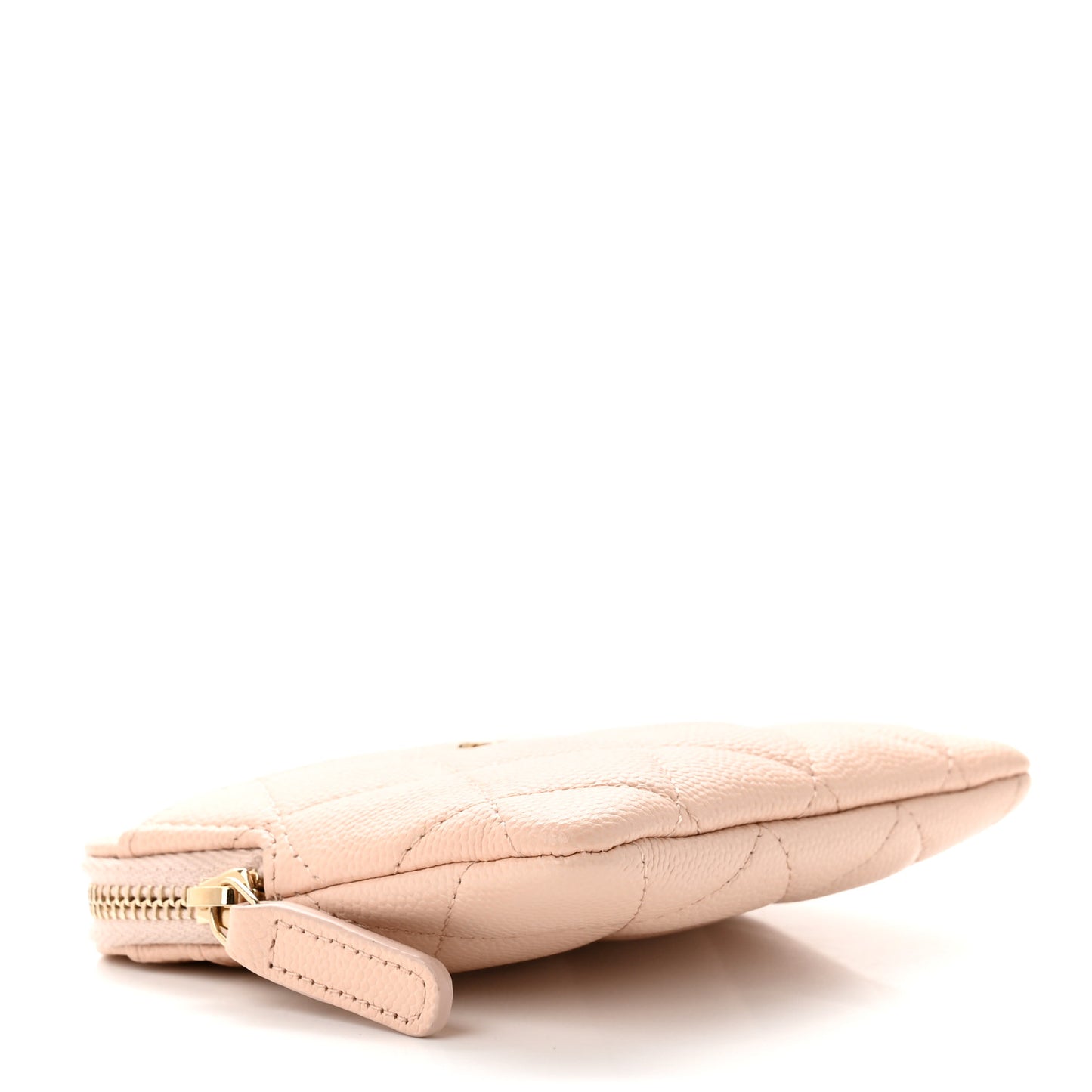 Caviar Quilted Zip Card Holder Wallet Light Beige