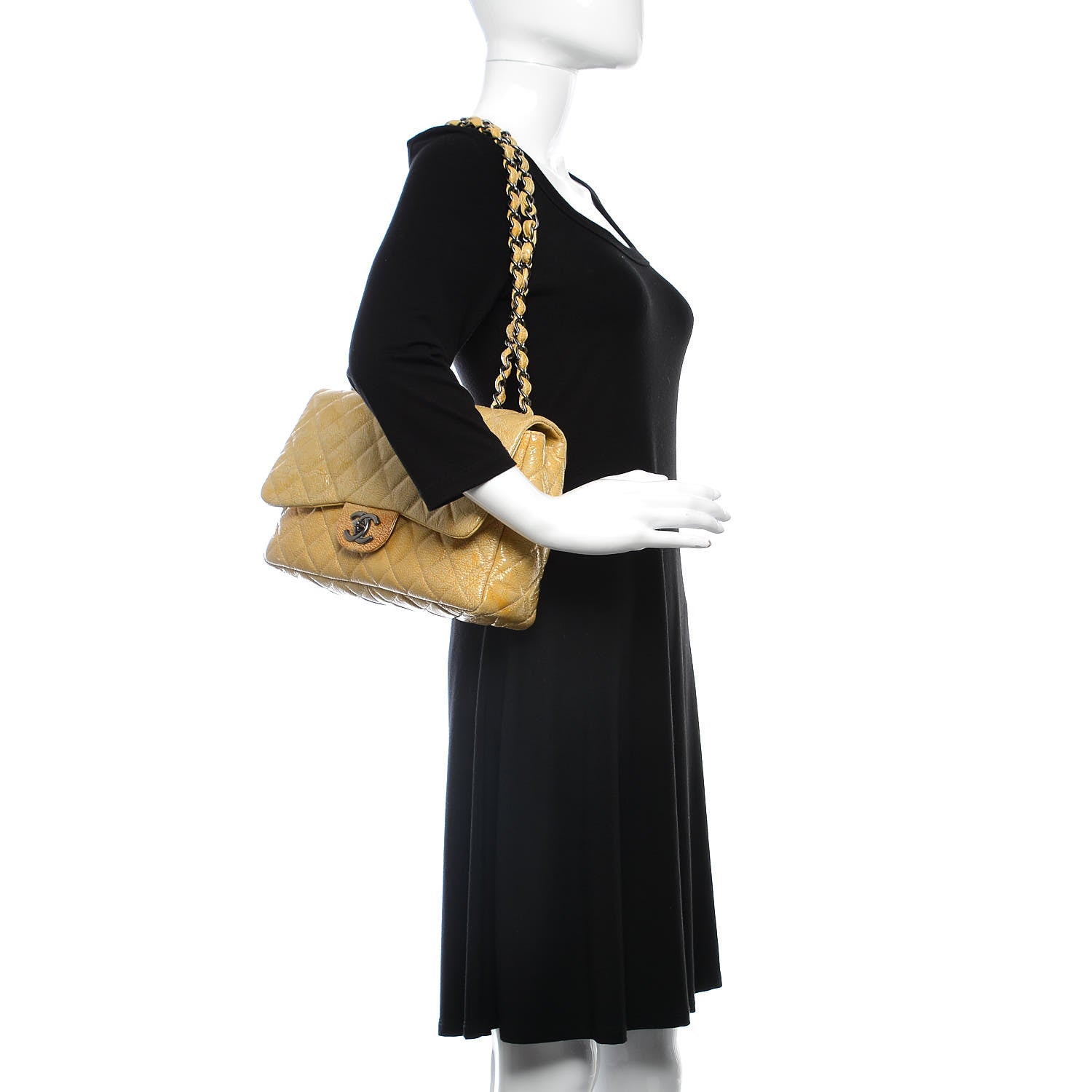 Chanel Crinkled Patent Quilted Jumbo Single Flap Light Beige 2 of 12
