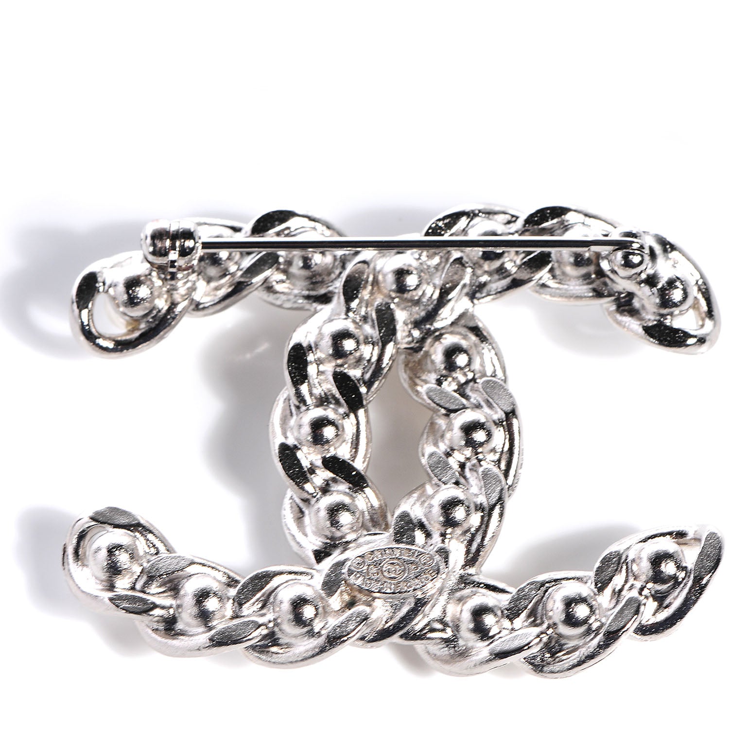 Chanel CC Pearl Chain Brooch Pin Silver 4 of 4