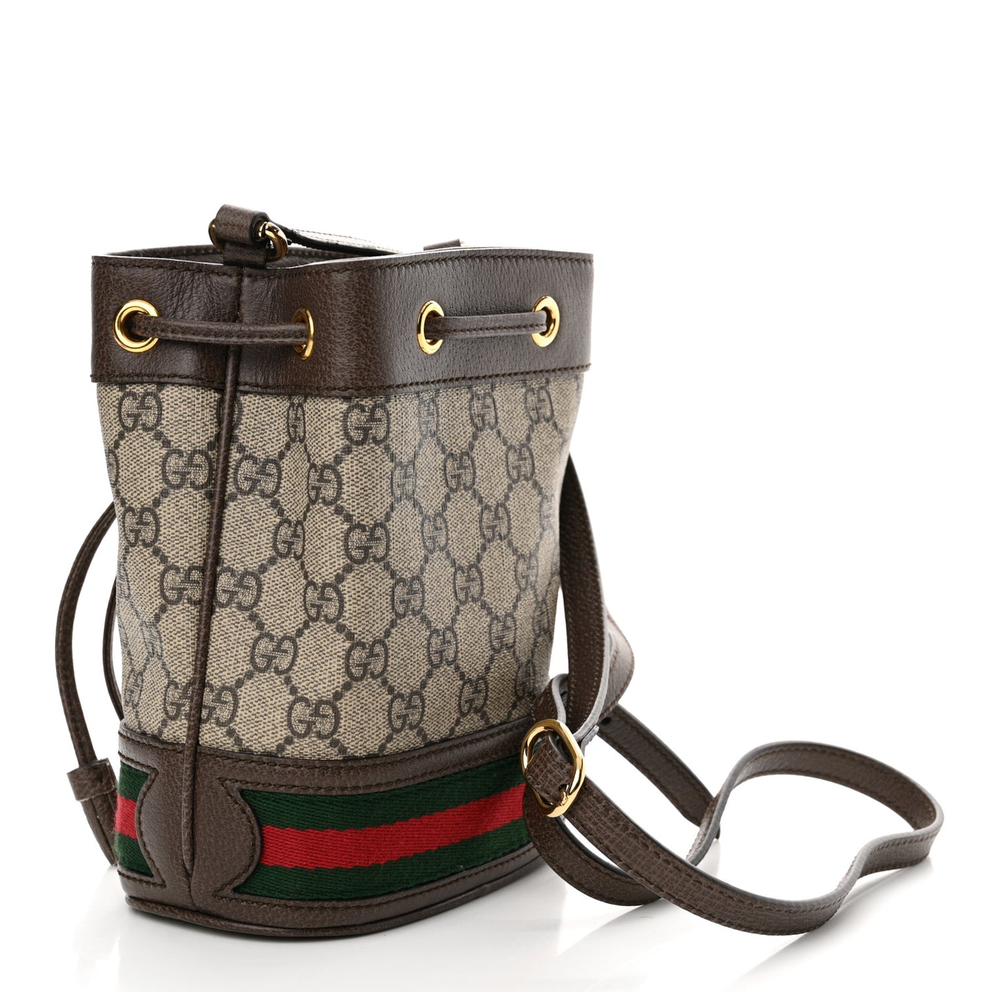 GG Supreme Monogram Web Mini Ophidia Bucket Bag Brown