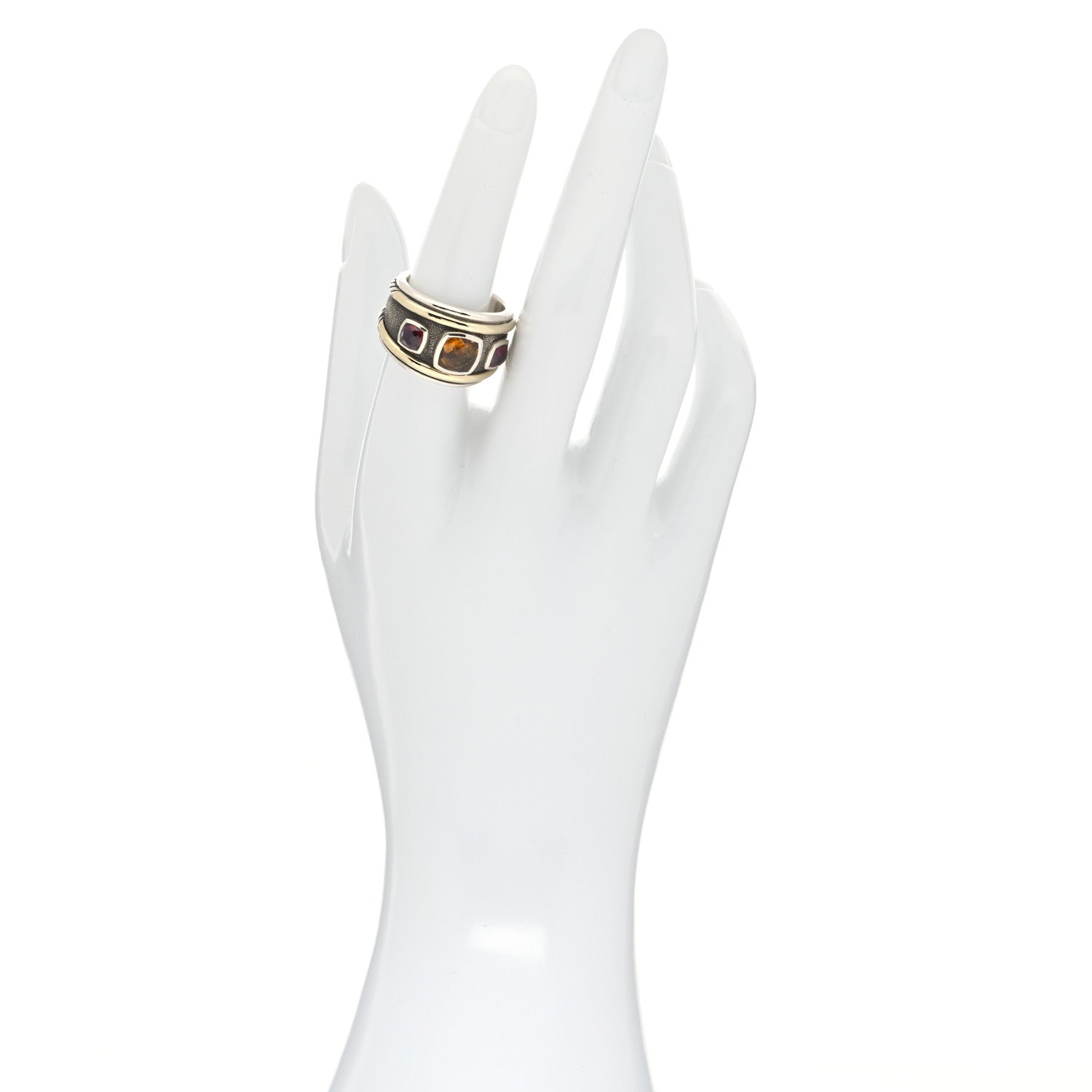 David Yurman Sterling Silver 14K Yellow Gold Citrine Rhodolite Garnet 15mm Renaissance Ring 54 7 2 of 4