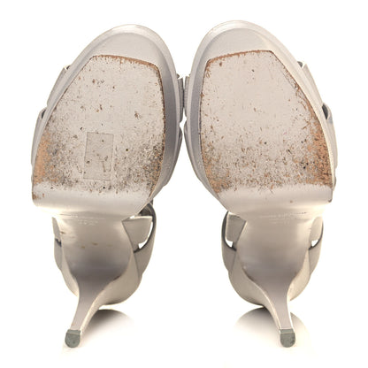 Saint Laurent Textured Calfskin Tribute 105 Platform Sandals 37.5 Gris Perle 5 of 8