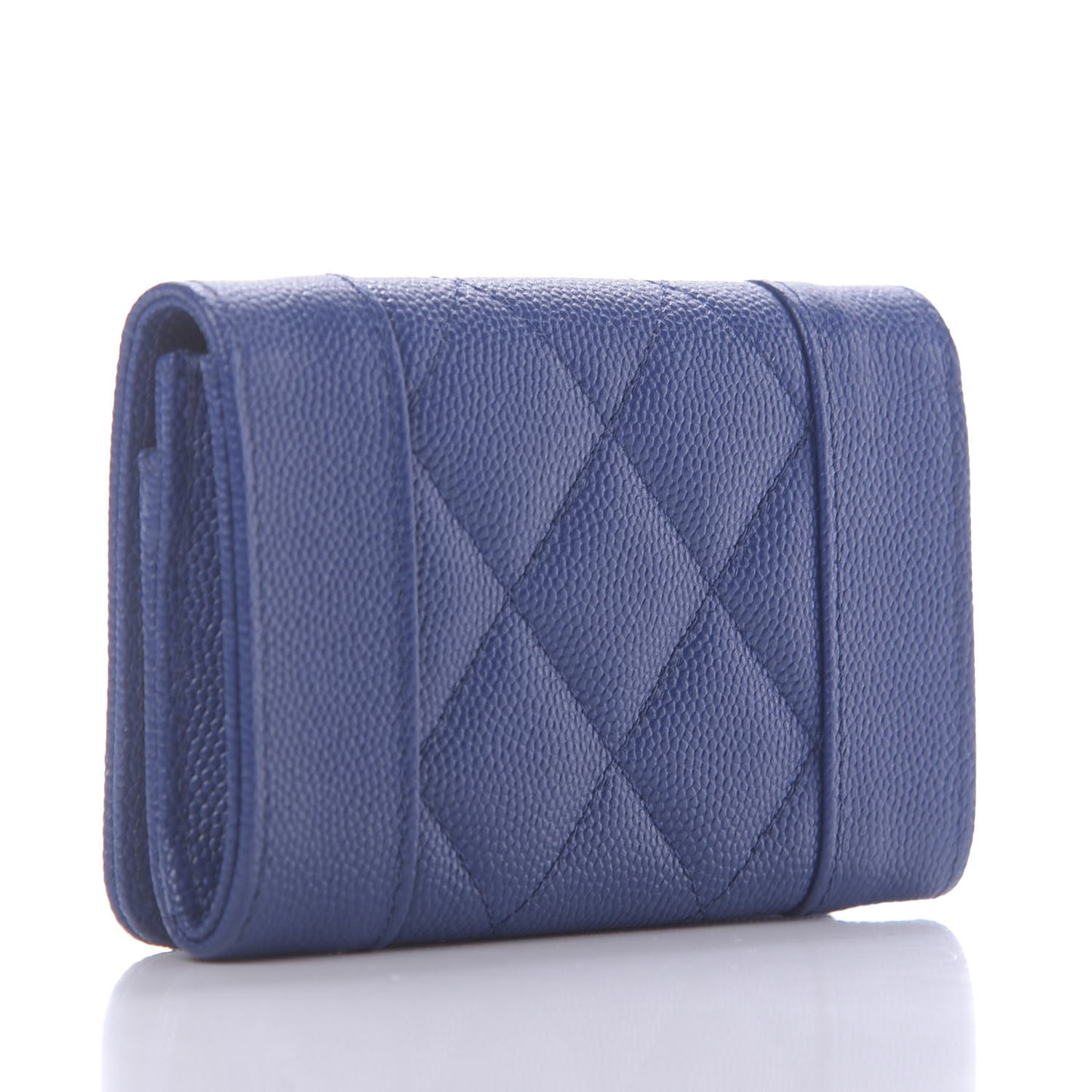 Caviar Chevron Quilted Vintage Mademoiselle Flap Card Holder Blue