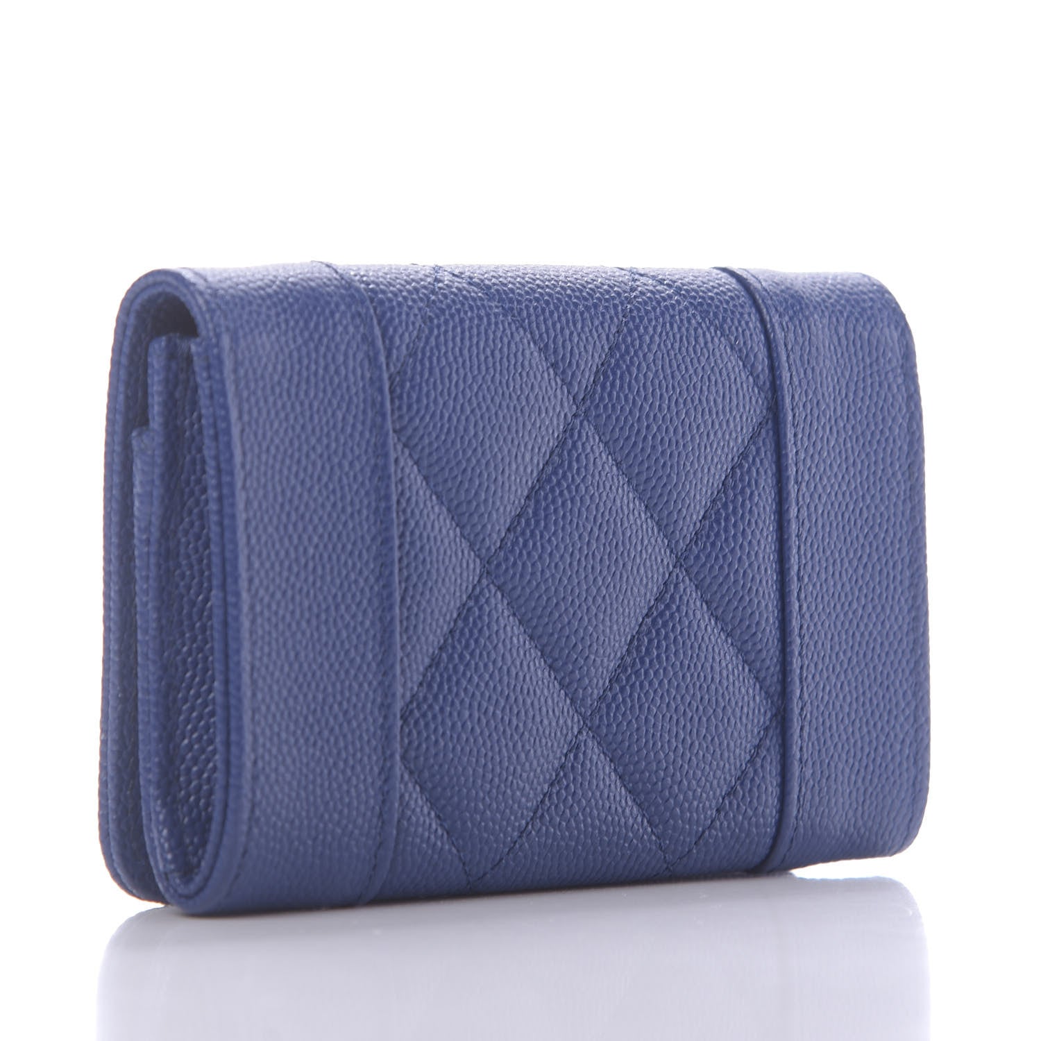 Chanel Caviar Chevron Quilted Vintage Mademoiselle Flap Card Holder Blue 3 of 9
