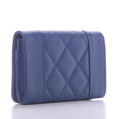 Chanel Caviar Chevron Quilted Vintage Mademoiselle Flap Card Holder Blue 3 of 9