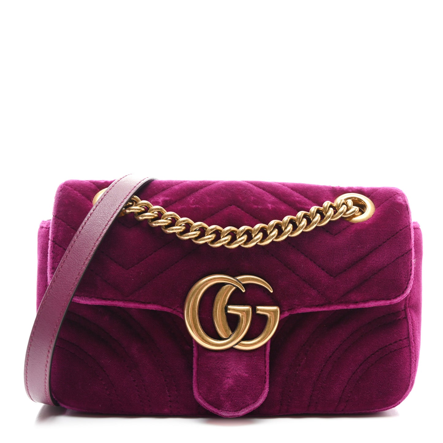 Velvet Matelasse Mini GG Marmont Shoulder Bag Fuchsia Violet Cyclamen