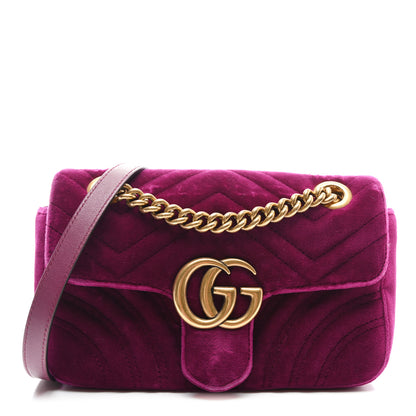 Gucci Velvet Matelasse Mini GG Marmont Shoulder Bag Fuchsia Violet Cyclamen 1 of 10
