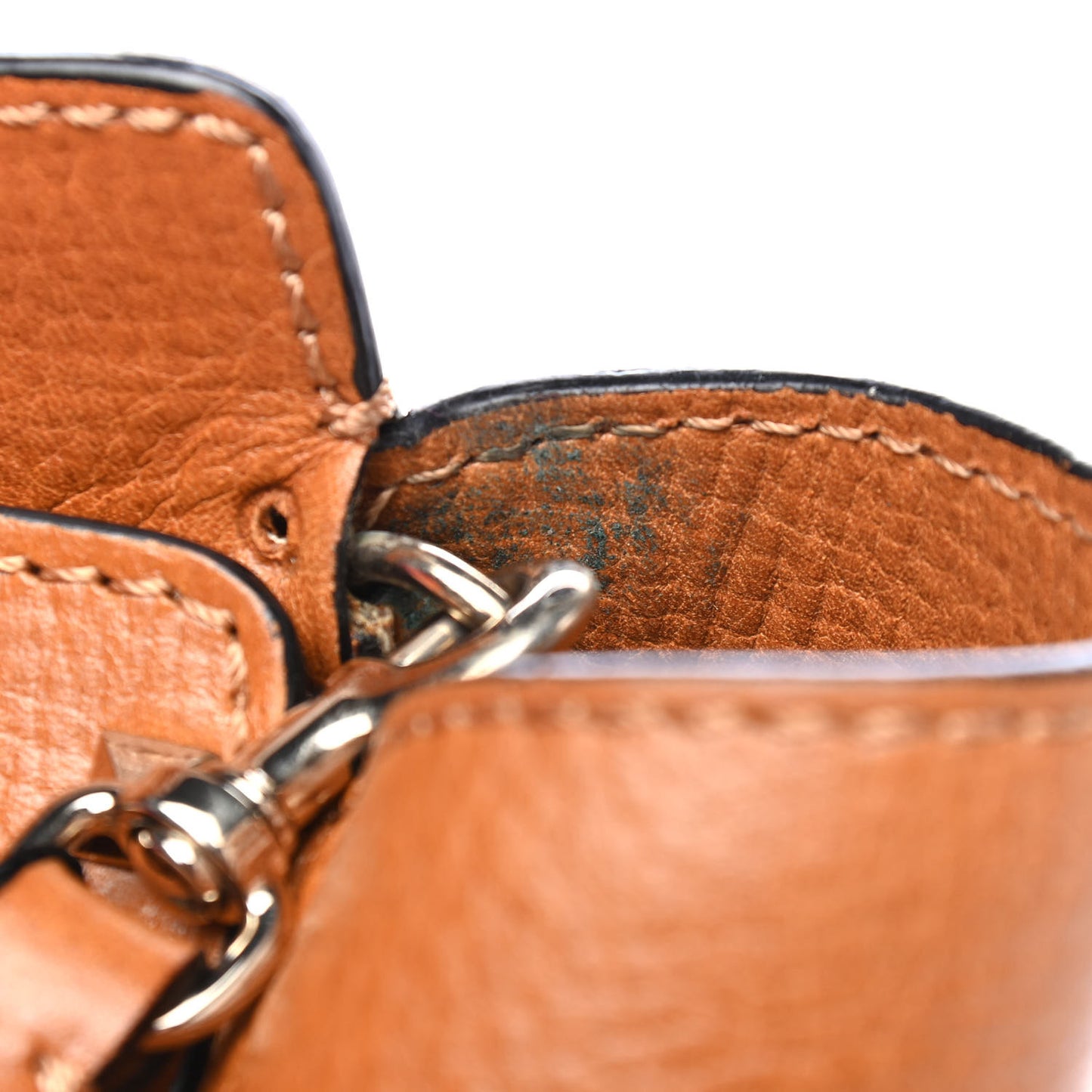 Textured Calfskin Rockstud Double Handle Tote Tan