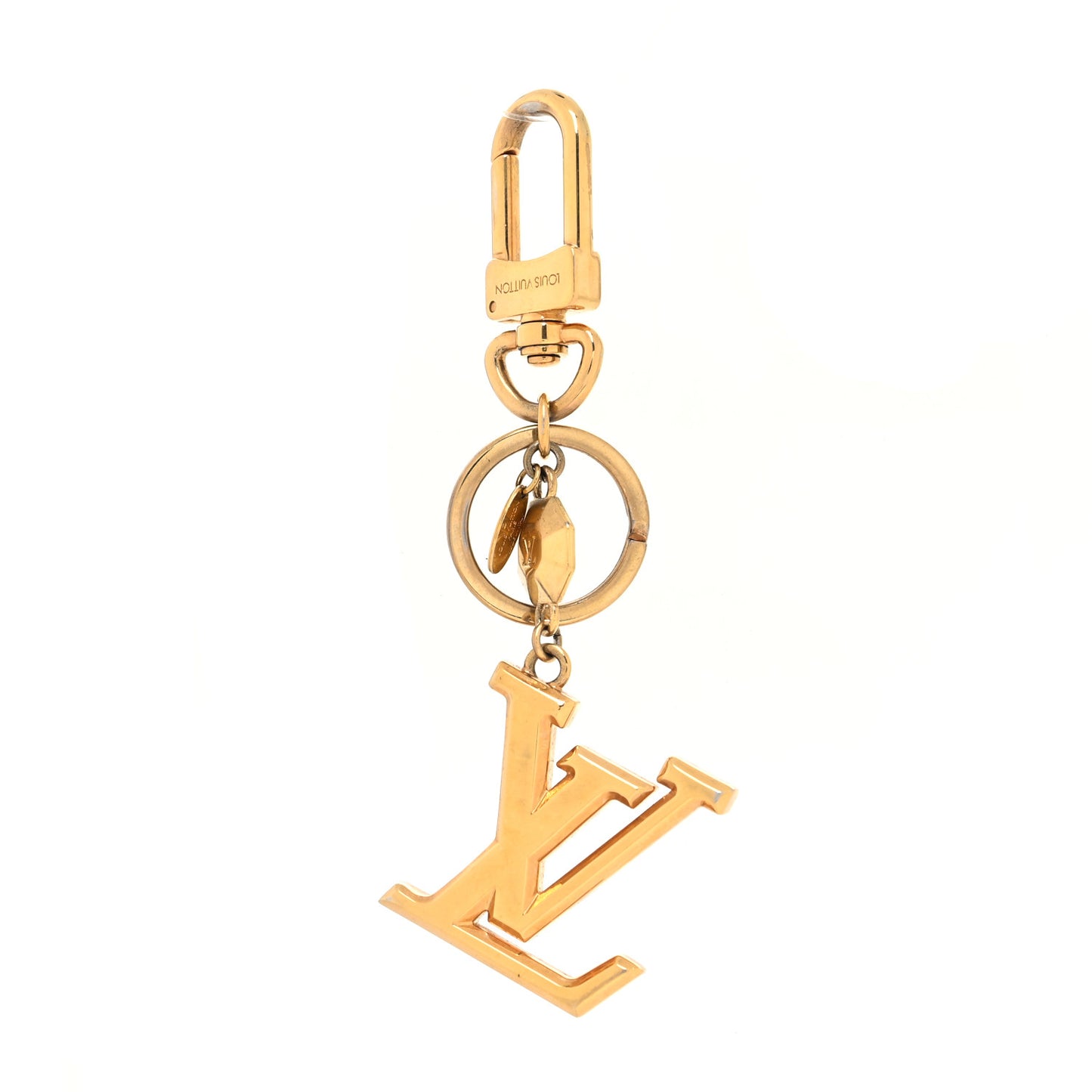 Metal LV Facettes Bag Charm Key Holder Gold