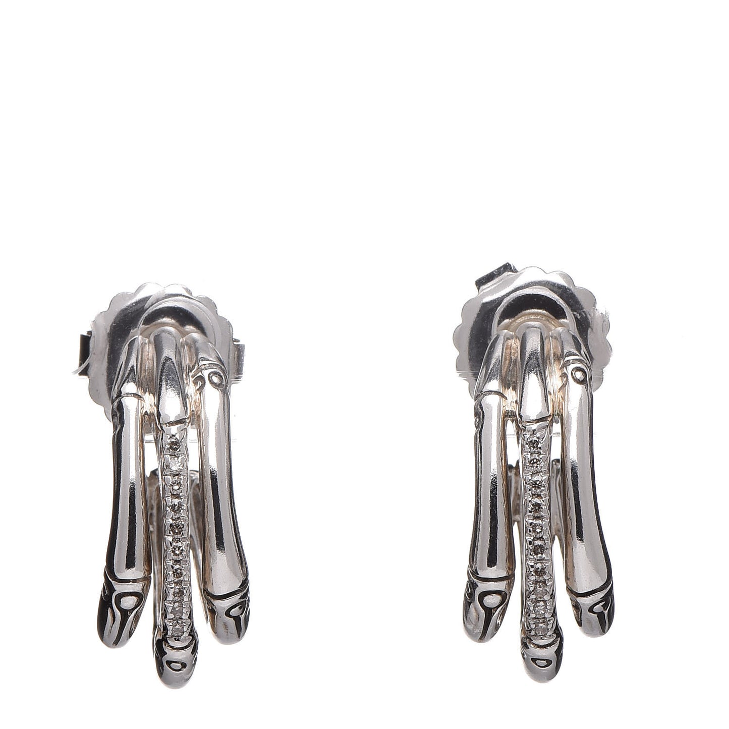 Sterling Silver Diamond Bamboo J-Hoop Earrings