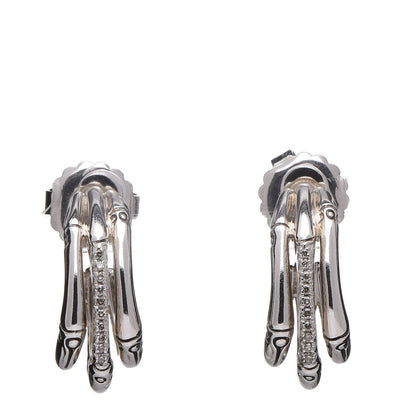 John Hardy Sterling Silver Diamond Bamboo J-Hoop Earrings 1 of 4