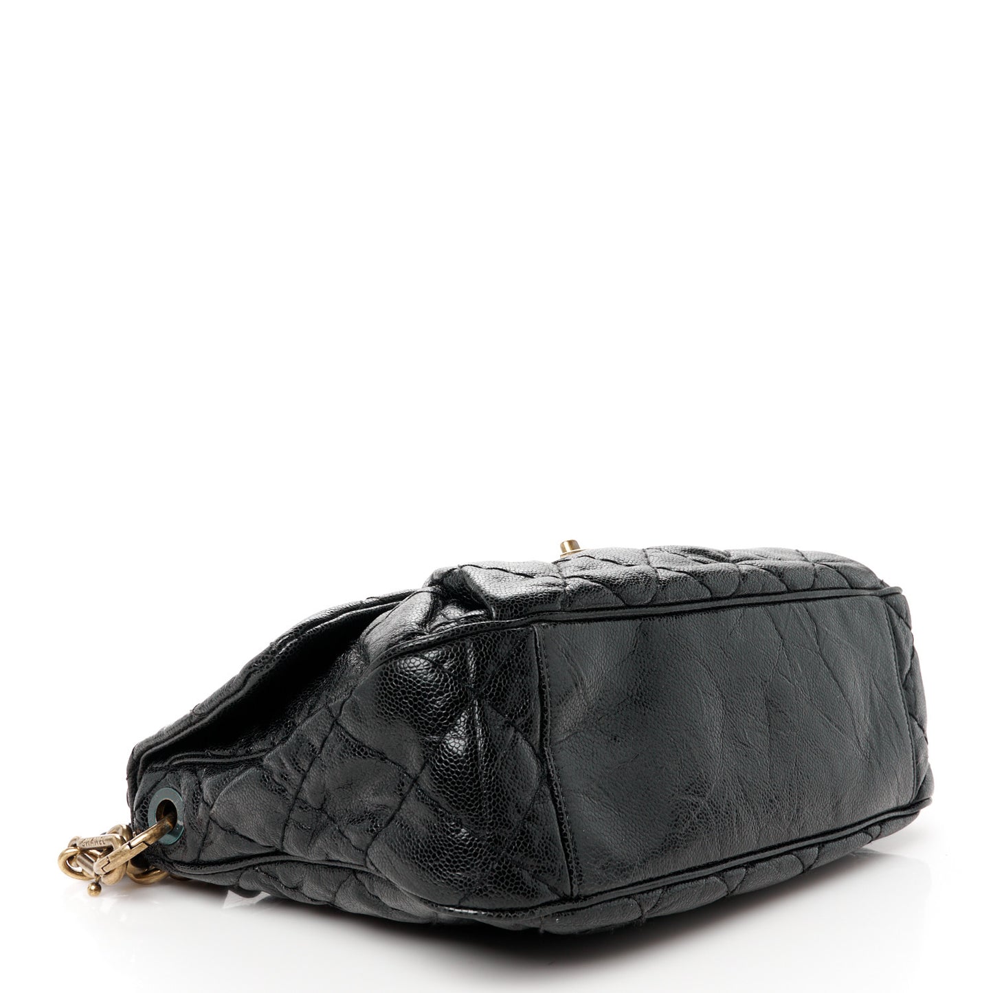 Crumpled Grained Calfskin Medium Coco Pleats Messenger Flap Black