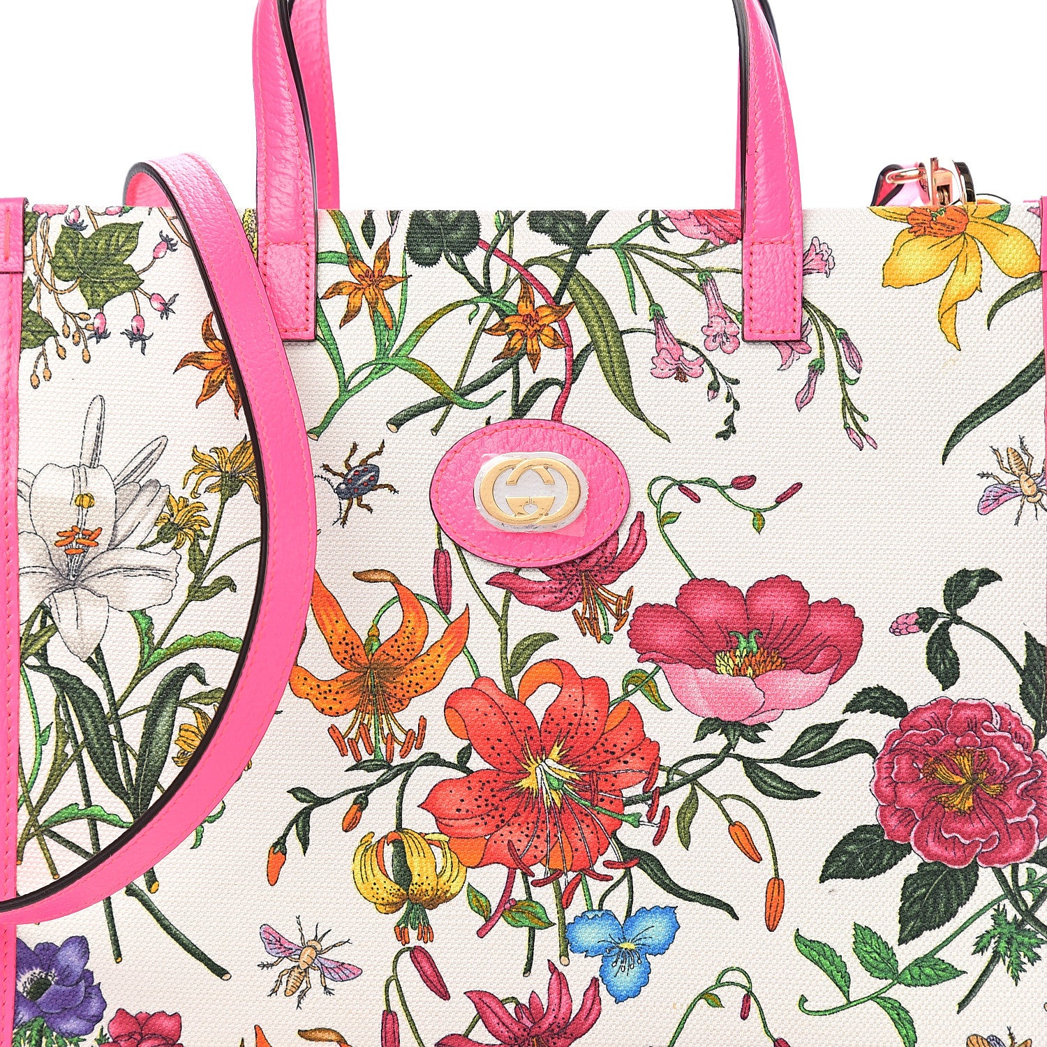 Gucci Canvas Medium Flora Tote Fuchsia 7 of 9