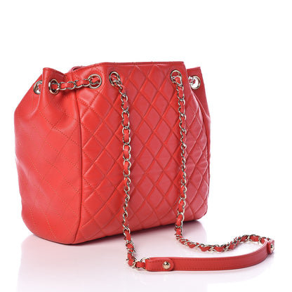 Chanel Lambskin Quilted Drawstring Bag Red 3 of 9