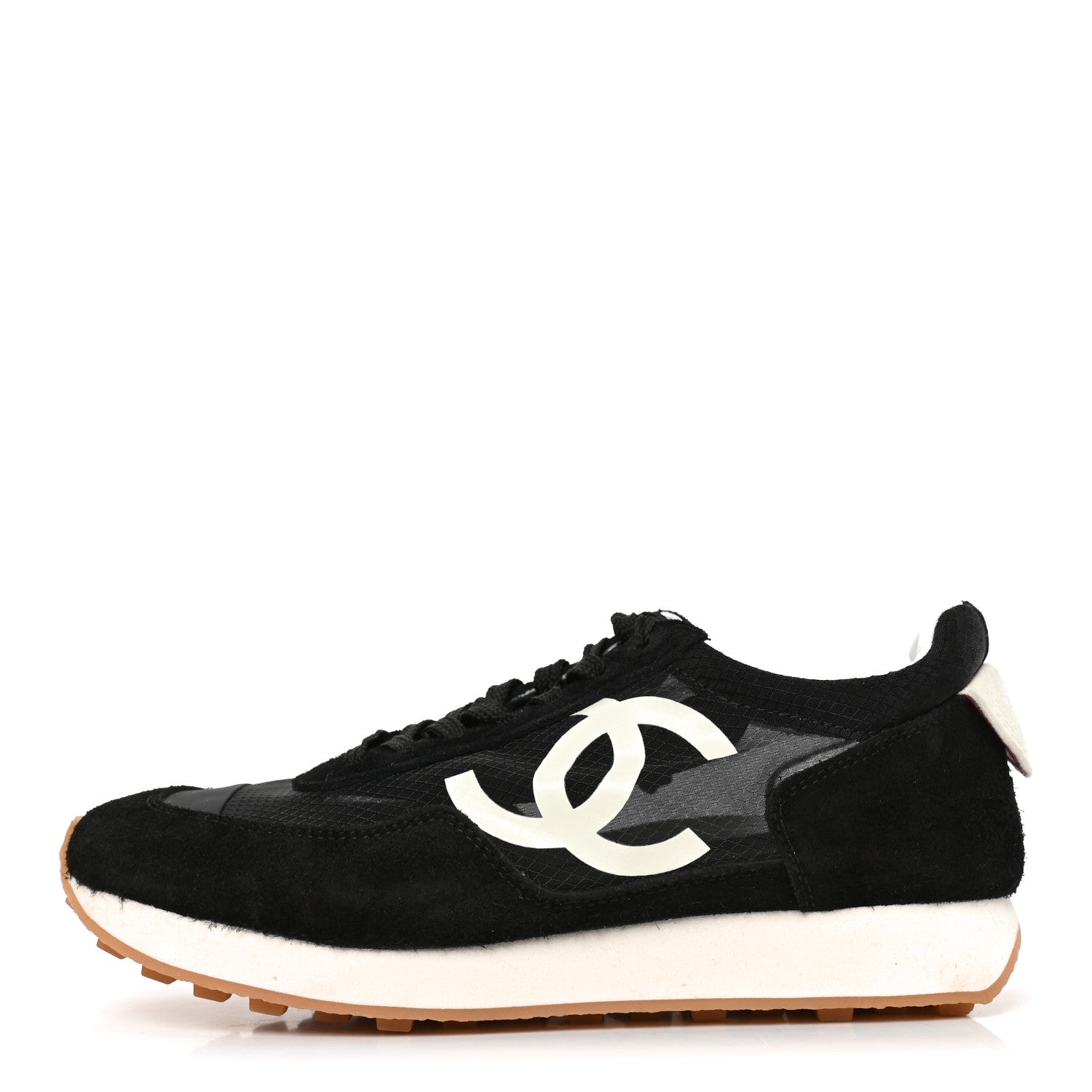 Chanel Mesh Suede Calfskin Womens Logo Sneakers 39.5 Black White 1 of 8