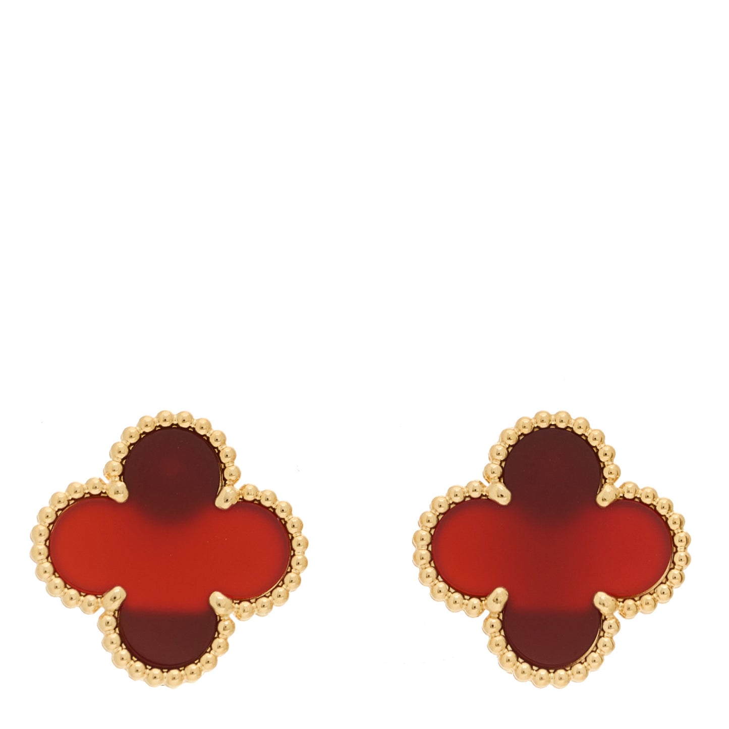 18K Yellow Gold Carnelian Vintage Alhambra Earrings