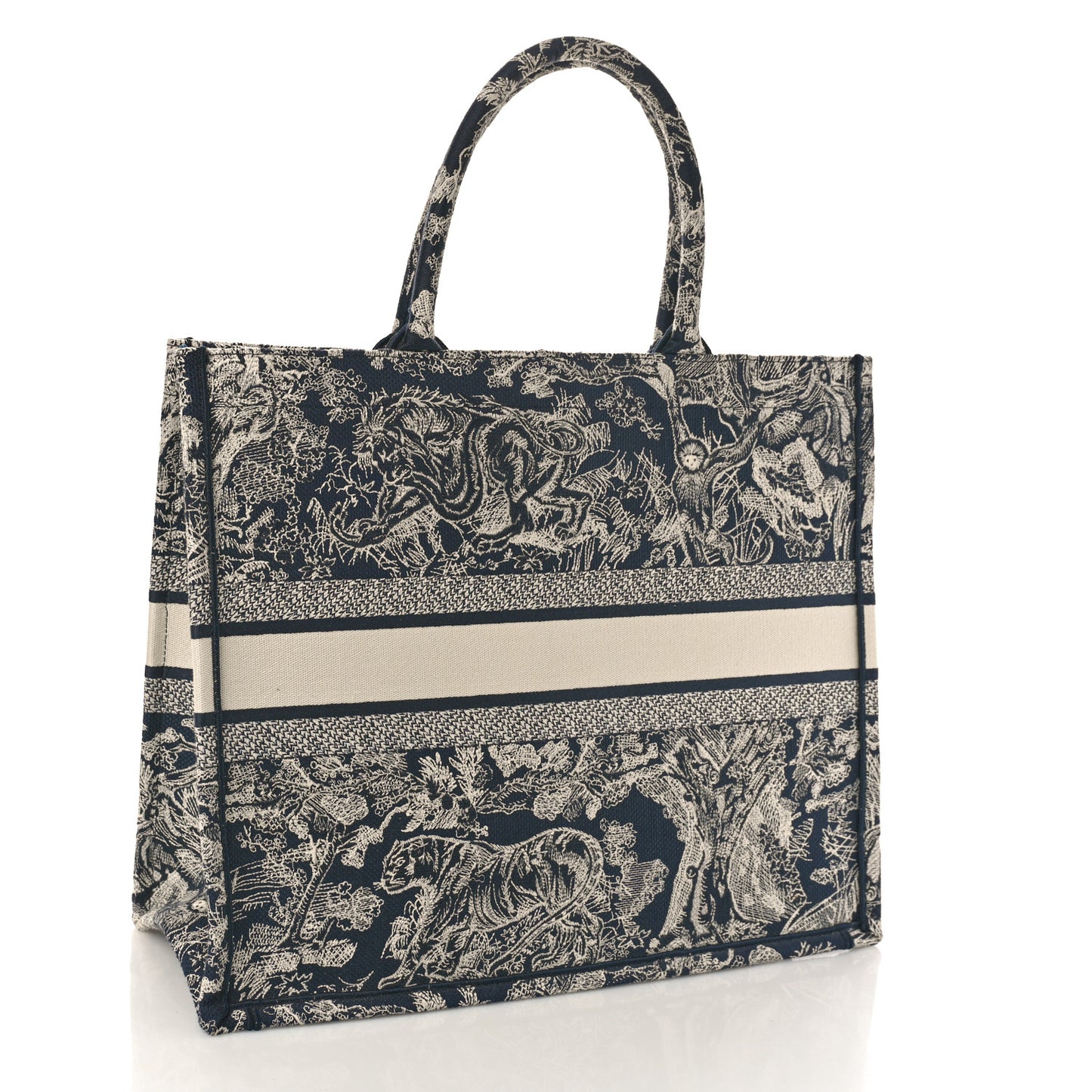 Canvas Embroidered Large Dioriviera Toile De Jouy Reverse Book Tote Blue